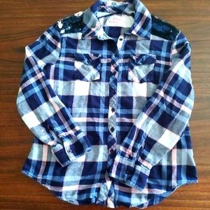 Justice Button Down Flannel Plaid Shirt